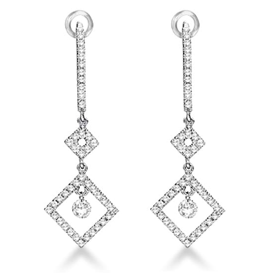 Square Shaped Diamond Dangle Drop Earrings 14k White Gold (0.50ct)