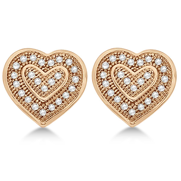 Double Heart Shaped Diamond Earrings 14K Rose Gold (0.14tcw)