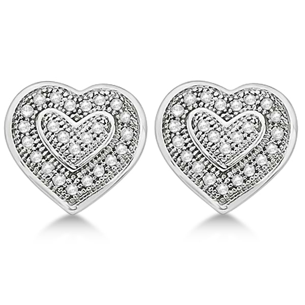 Double Heart Shaped Diamond Earrings 14K White Gold 0.14tcw)