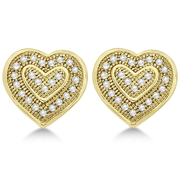 Double Heart Shaped Diamond Earrings 14K Yellow Gold (0.14tcw)