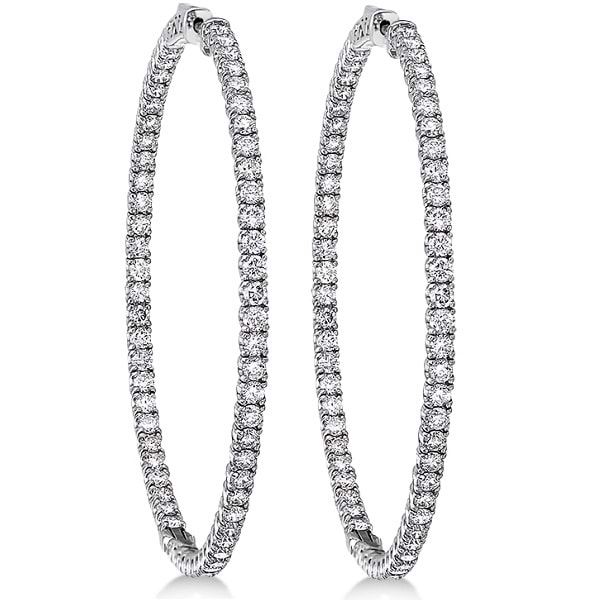 Pave-Set Diamond Hoop Earrings 14k White Gold (6.25ct)
