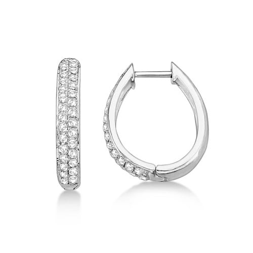 Pave Set Two-Row Diamond Hoop Earrings 14k White Gold (0.75ct)