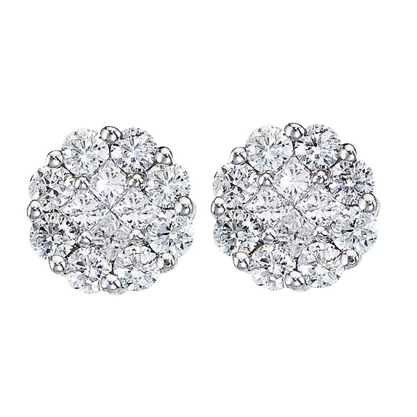 Diamond Clusters Flower Stud Earrings in 14k White Gold (1.00 ctw)