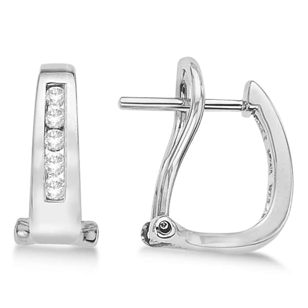 Channel-Set Diamond Huggie Omega Earrings 14k White Gold (0.25ct)