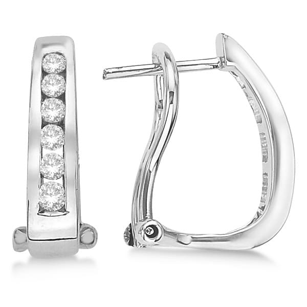 Channel-Set Diamond Huggie Omega Earrings 14k White Gold (0.50ct)