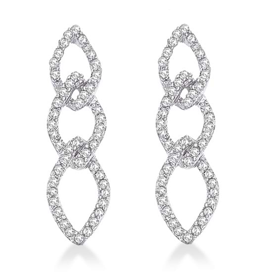 Triple Link Diamond Dangling Drop Earrings 14k White Gold (0.30ct)