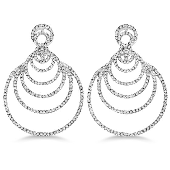 Diamond Graduated Circles Dangling Earrings 14k White Gold (1.00ct)