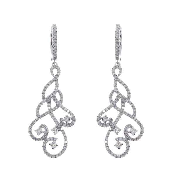 Diamond Accented Swirl Drop Fashion Earrings 14k White Gold (1.30ct)