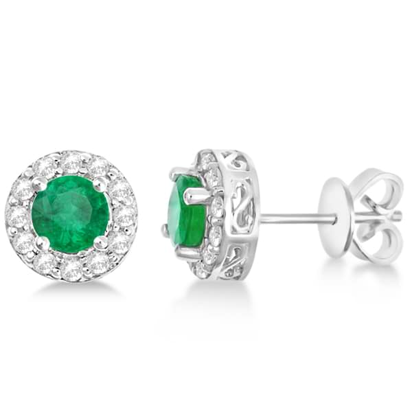 Emerald & White Topaz Halo Stud Earrings Sterling Silver 1.42ct