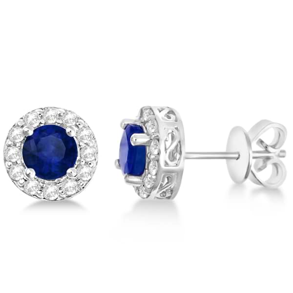 Sapphire & White Topaz Halo Stud Earrings Sterling Silver 1.66ct