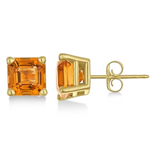 Asscher Cut Citrine Basket Stud Earrings 14k Yellow Gold (2.10ct)