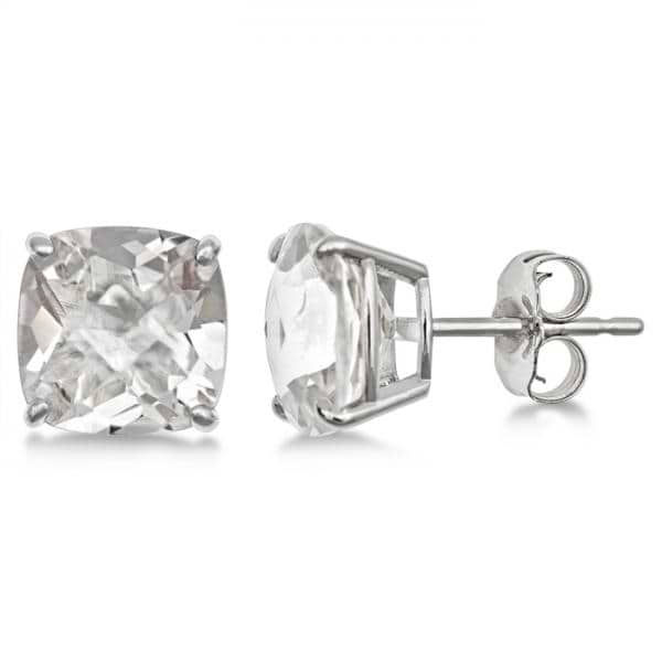 Cushion-Cut Crystal Quartz Stud Earrings in Sterling Silver (4.50ct)
