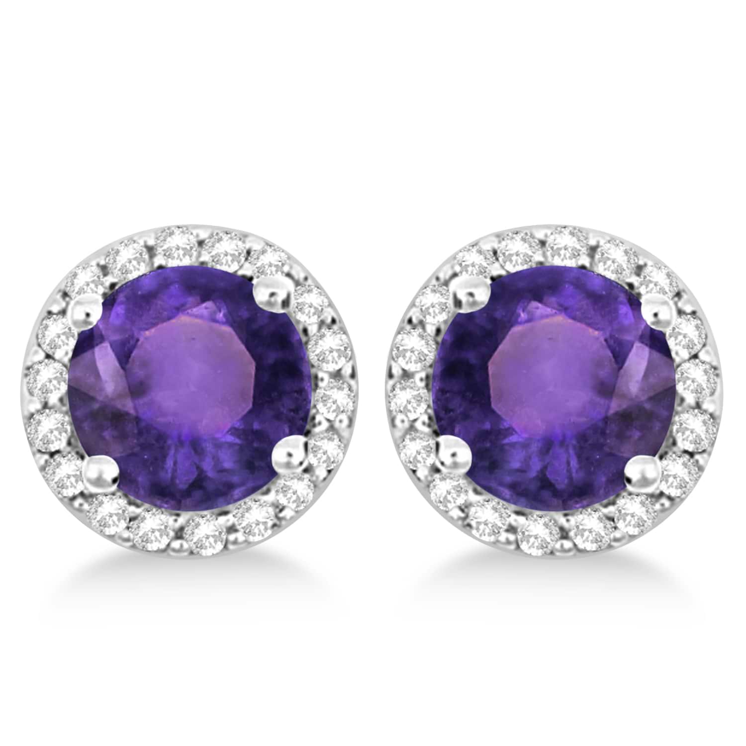 Amethyst & Diamond Halo Stud Earrings in Sterling Silver 2.27ct