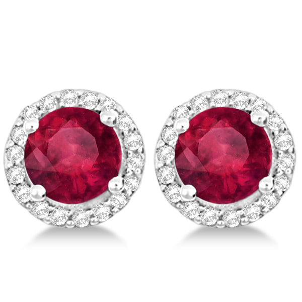 Ladies Ruby & Diamond Halo Stud Earrings in Sterling Silver 2.27ct