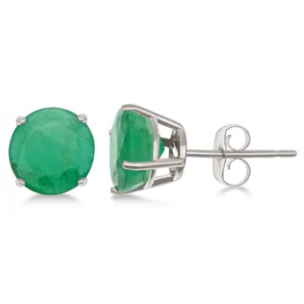 Emerald Stud Earrings Sterling Silver Prong Set (2.50ct)