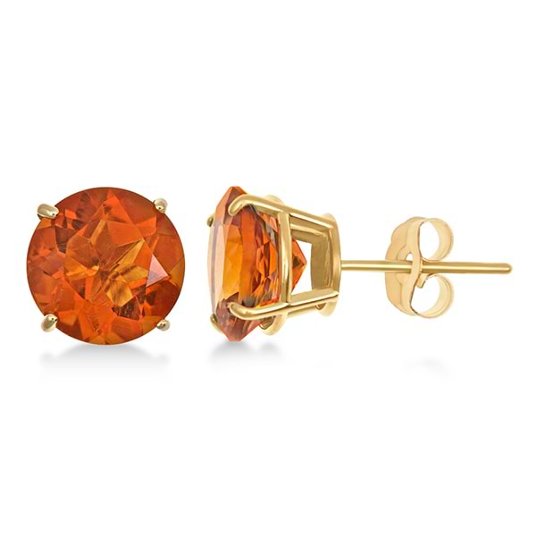 Round Cut Madeira Citrine Stud Earrings in 14k Yellow Gold (5.50ct)