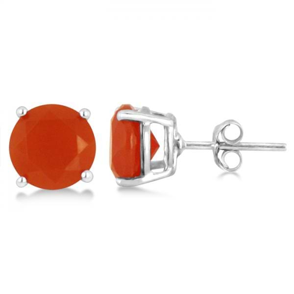 Red Agate Stud Earrings Sterling Silver Prong Set (3.60ct)