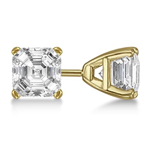 1.50ct. Asscher-Cut Diamond Stud Earrings 14kt Yellow Gold (H, SI1-SI2)