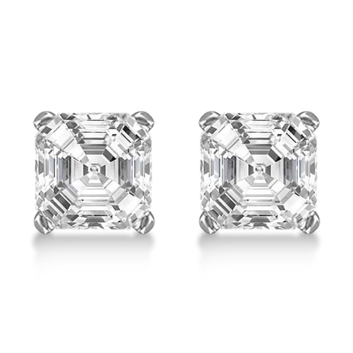 1.00ct. Asscher-Cut Diamond Stud Earrings 14kt White Gold (G-H, VS2-SI1)