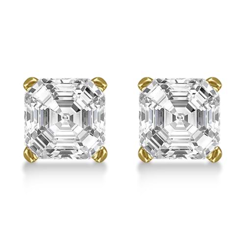 1.00ct. Asscher-Cut Diamond Stud Earrings 14kt Yellow Gold (G-H, VS2-SI1)
