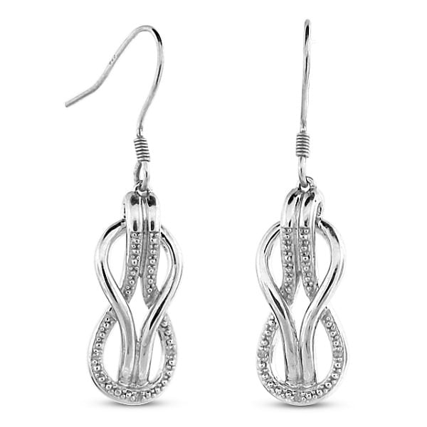 Diamond-Accented Sterling Silver Love Knot Drop Earrings (0.04ctw)