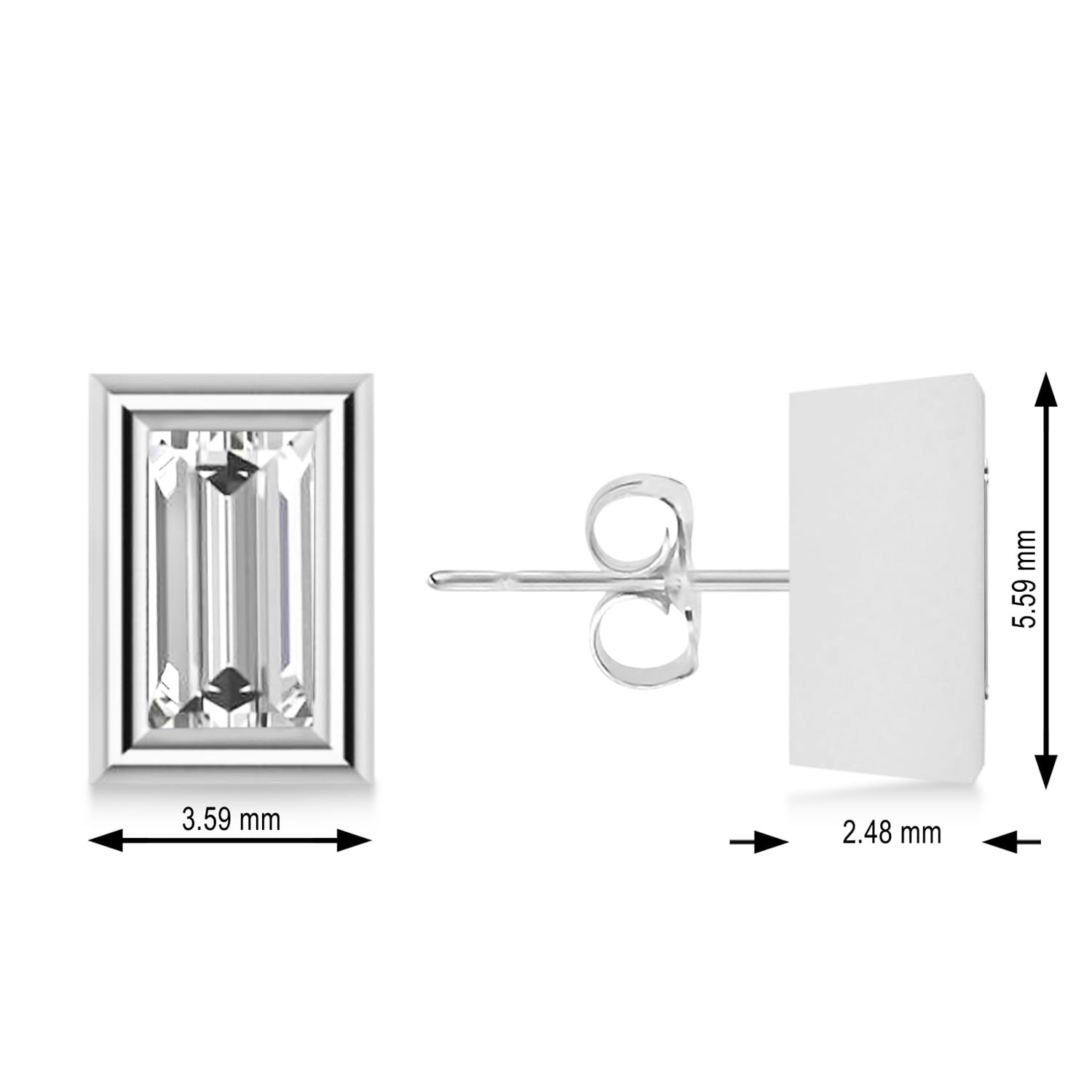 1.50ct Baguette-Cut Diamond Stud Earrings 14kt White Gold (G-H, VS2-SI1)