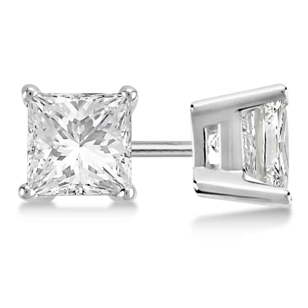 1.50ct. Princess Lab Diamond Stud Earrings Palladium (H-I, SI2-SI3)