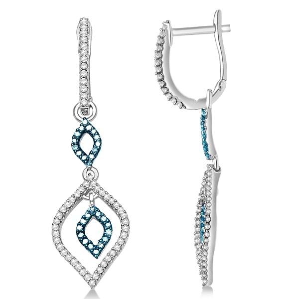 White and Blue Color Diamond Dangle Earrings Sterling Silver (0.50ct)