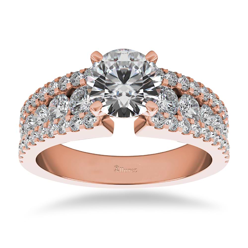 Triple Row Luxury Diamond Engagement Ring 14k Rose Gold (1.12ct)