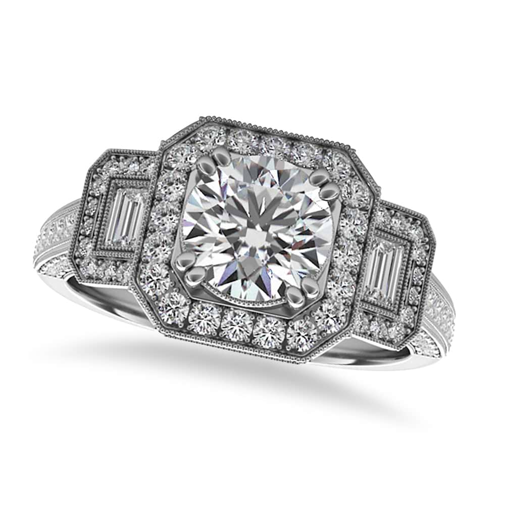 Diamond Vintage Square Halo Engagement Ring 14k White Gold (2.00ct)