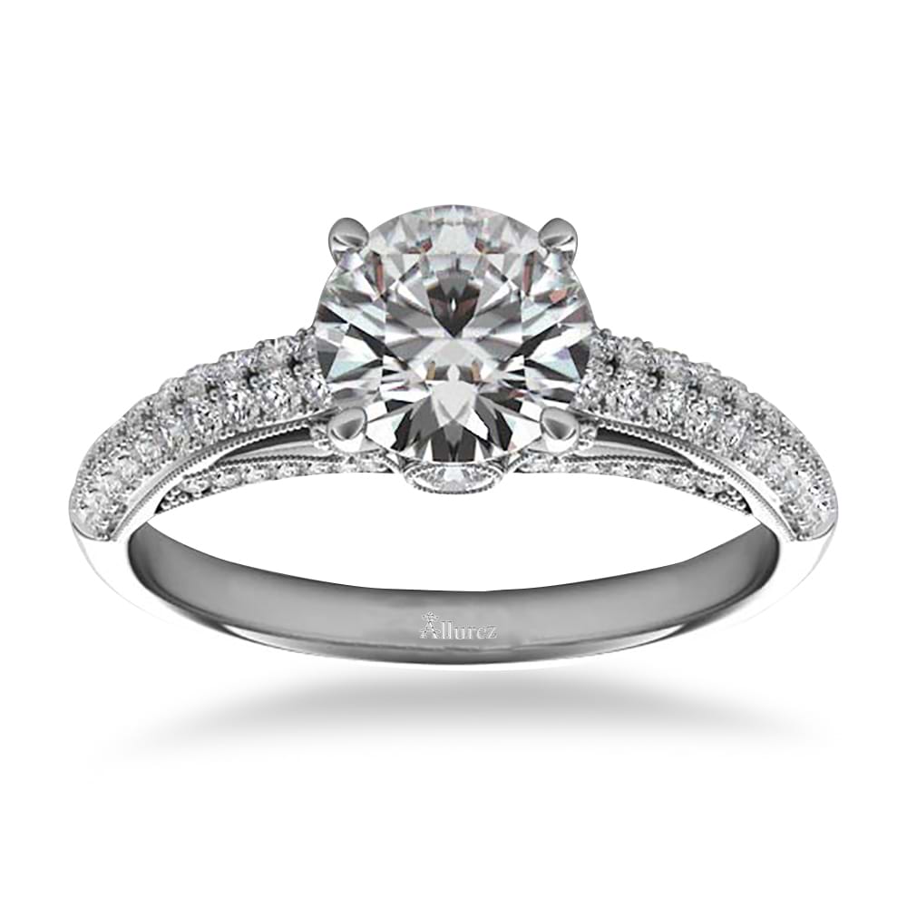 Diamond Pave Set Cathedral Engagement Ring 14k White Gold (0.45ct)