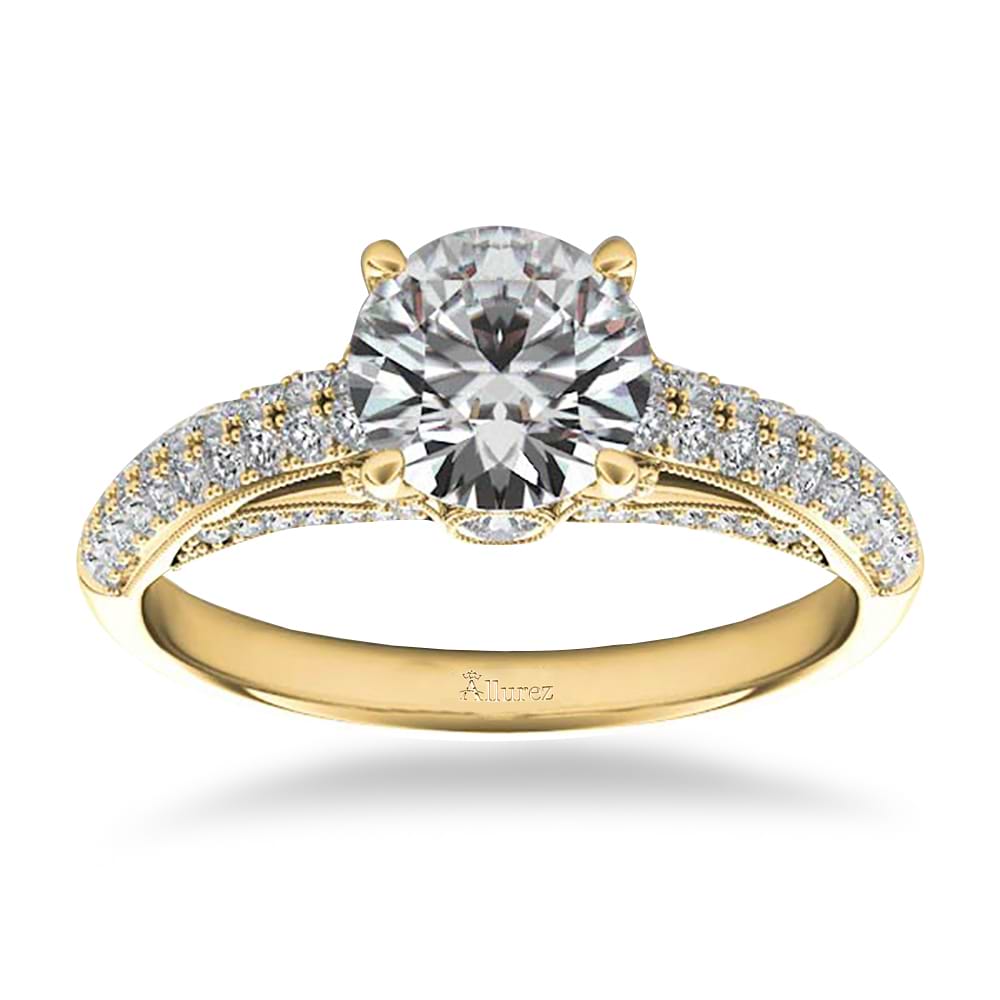 Diamond Pave Set Cathedral Engagement Ring 14k Yellow Gold (0.45ct)