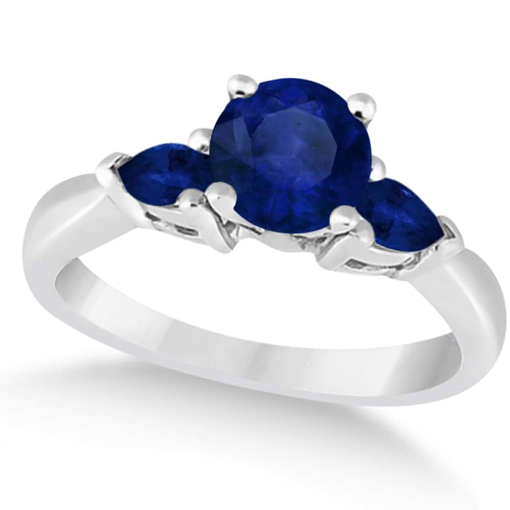 Pear Three Stone Blue Sapphire Engagement Ring 14k White Gold (1.50ct)