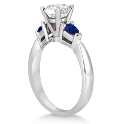 Pear Three Stone Blue Sapphire Engagement Ring 18k White Gold (0.50ct)