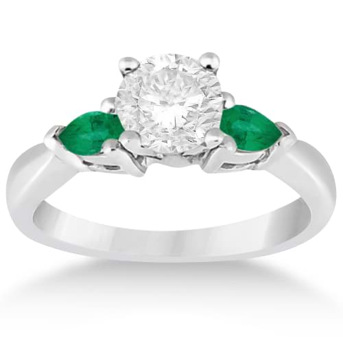 Pear Cut Three Stone Emerald Engagement Ring 14k White Gold 0.50ct - U759