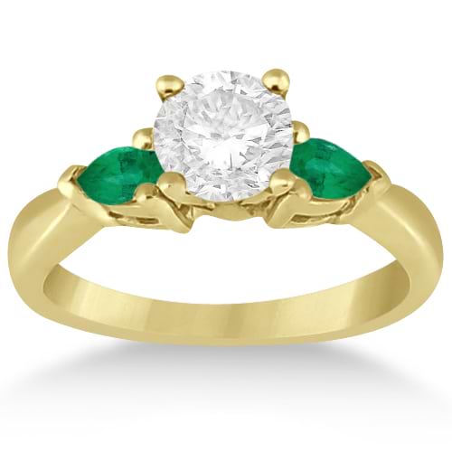 Pear Cut Three Stone Emerald Engagement Ring 18k Yellow Gold (0.50ct)