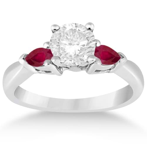 Pear Cut Three Stone Ruby Engagement Ring 14k White Gold 0.50ct - U765