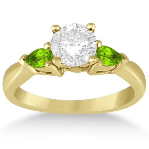 Pear Cut Three Stone Peridot Engagement Ring 14k Yellow Gold (0.50ct)