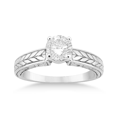 Vintage Solitaire Engagement Ring Setting 18k White Gold