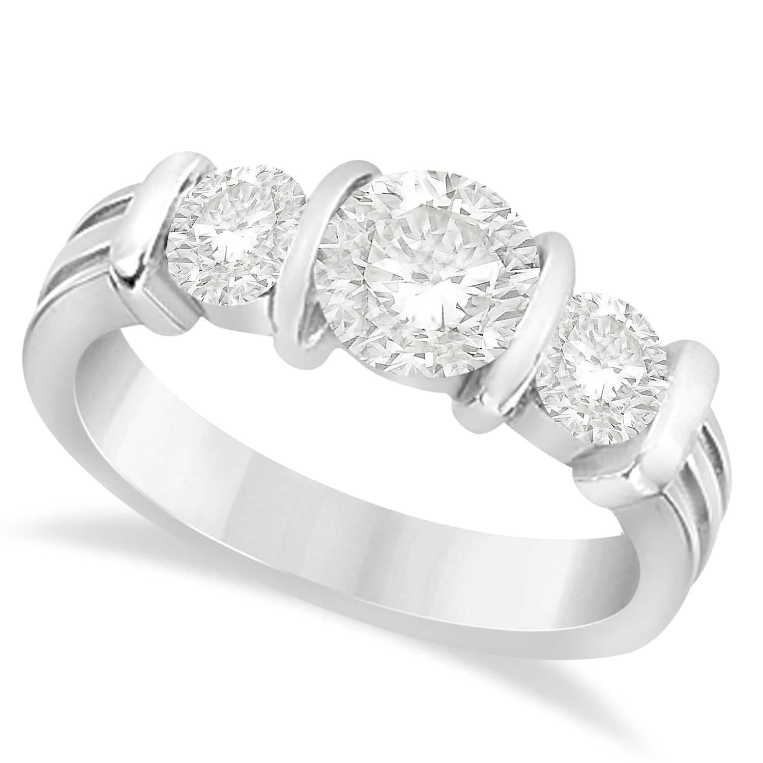 Three Stone Round Diamond Engagement Ring 18k White Gold (1.70ct)