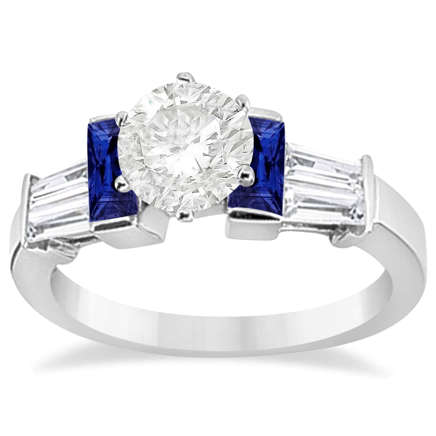 Blue Sapphire & Diamond Engagement Ring 14k White Gold (0.96ct)