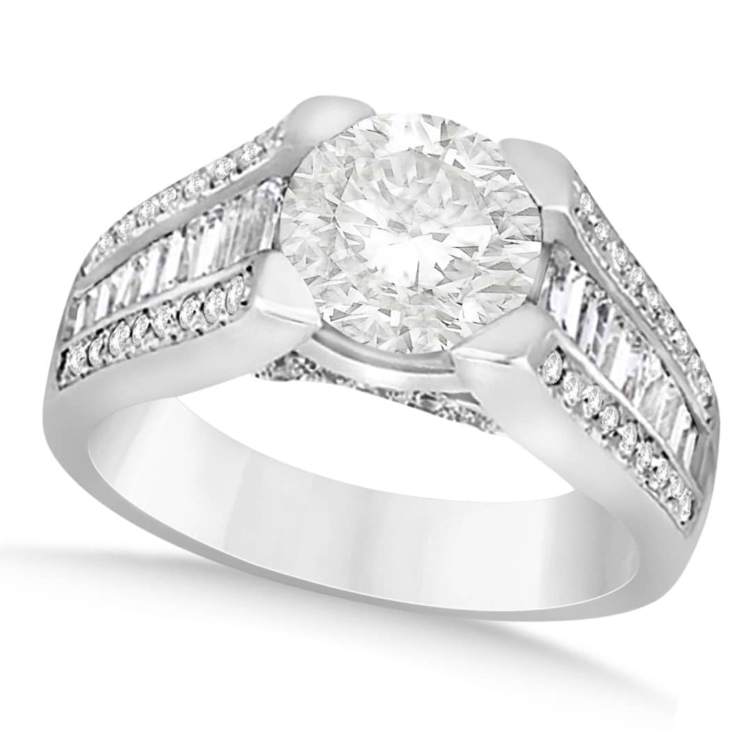 Diamond Baguette Accented Engagement Ring 18k White Gold (2.45ct)