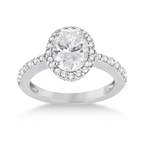 Oval Halo Diamond Engagement Ring Setting 14k White Gold (0.36ct)