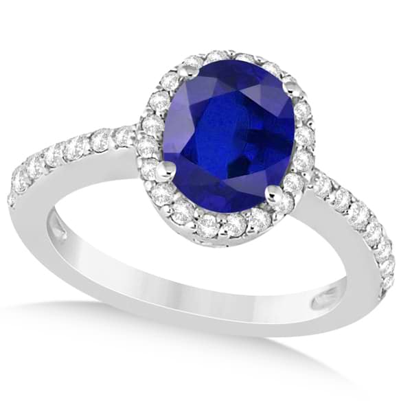 Oval Halo Blue Sapphire Engagement Ring Setting 14k White Gold (3.29ct)