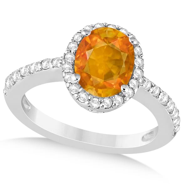 Oval Halo Citrine Engagement Ring Setting 14k White Gold (3.29ct)