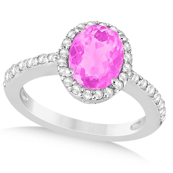Oval Halo Pink Sapphire Engagement Ring Setting 14k White Gold 3.29ct ...