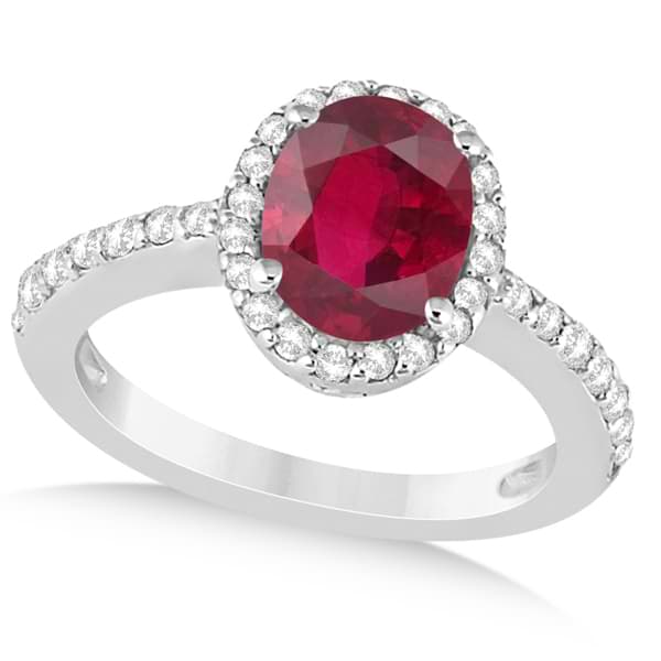 Oval Halo Ruby Engagement Ring Setting 14k White Gold (3.29ct)