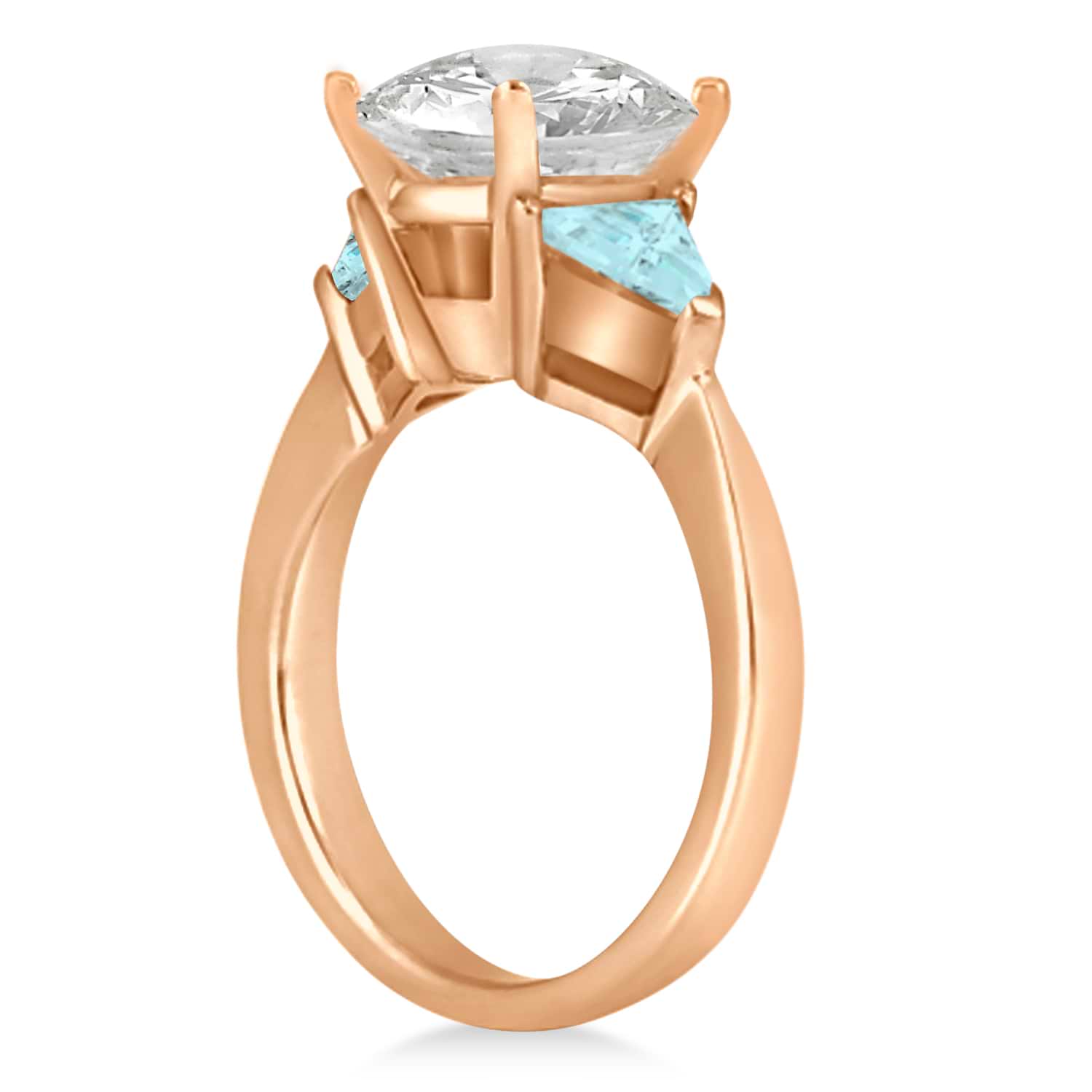 Aquamarine Three Stone Trilliant Engagement Ring 14k Rose Gold (0.70ct)