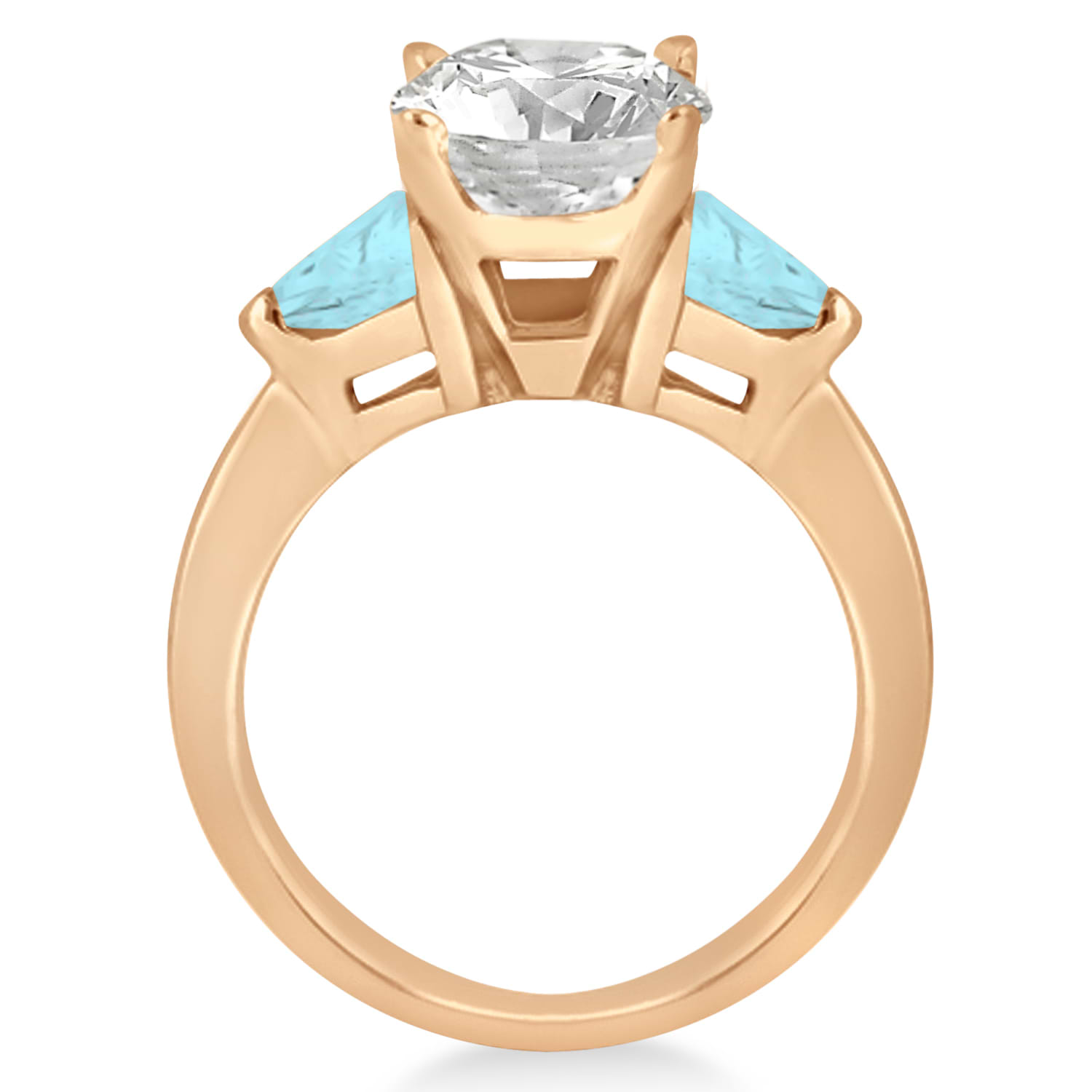 Aquamarine Three Stone Trilliant Engagement Ring 14k Rose Gold (0.70ct)