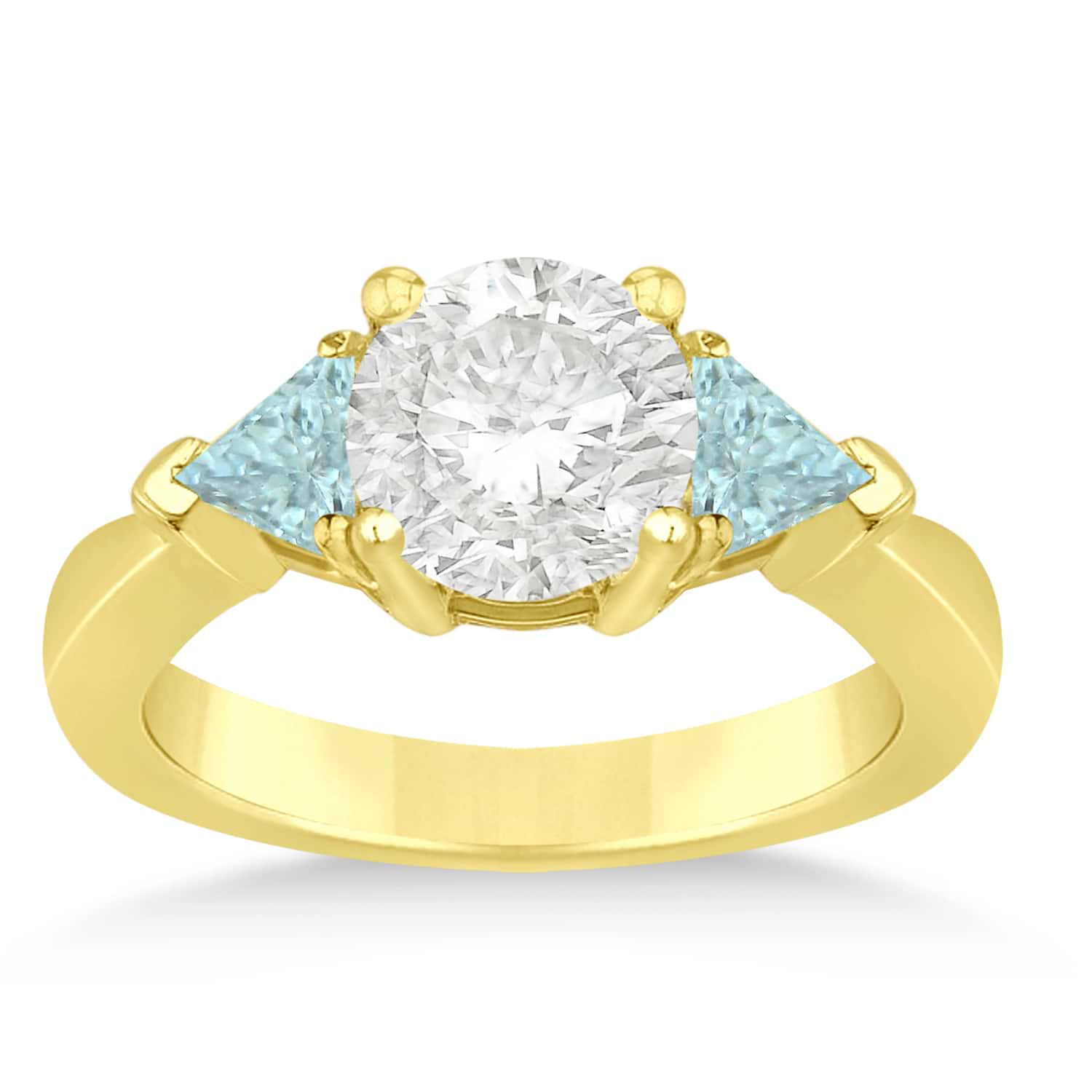 Aquamarine Three Stone Trilliant Engagement Ring 14k Yellow Gold (0.70ct)